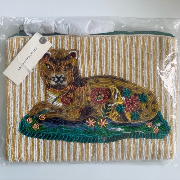 Anthropologie Purse NATHALIE LETE Pouch LEOPARD Cat Tassel BEADED Handbag NWT - Picture 7 of 7